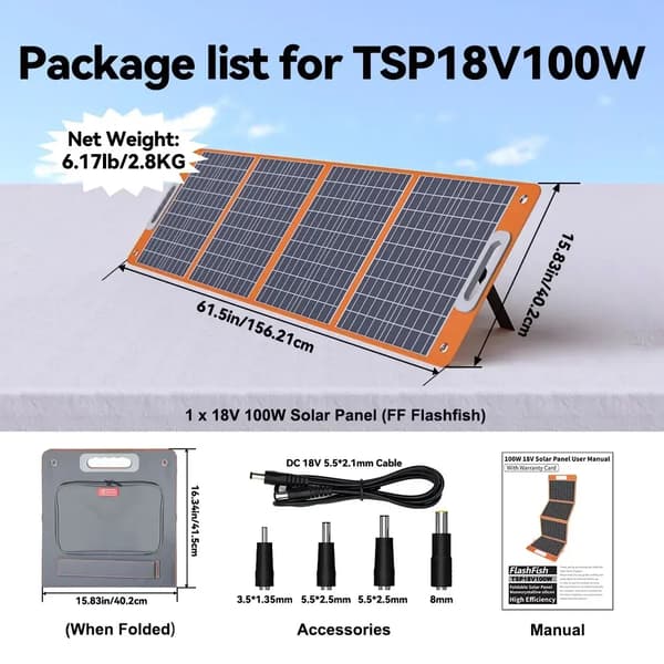 Fällbart solpanel, 60W / 100W utgång, USB-C och QC3.0 laddningsstöd,TSP18V100W