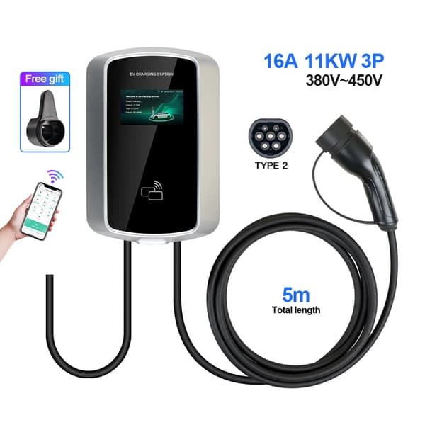 EV-ladestation, 5M længde, APP-kontrol,11KW 16A 3 fase, TYPE2