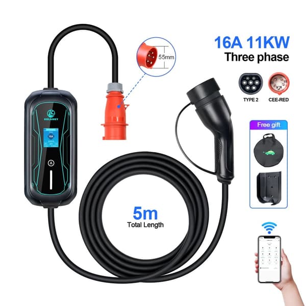 Kannettava sähköauton laturi, 11 kW teho, 5 m pituus,APP-11KW-5M