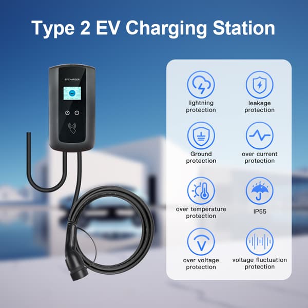Hurtigladestation til elbiler, 11KW effekt, Type 2 kompatibilitet,11KW, TYPE2