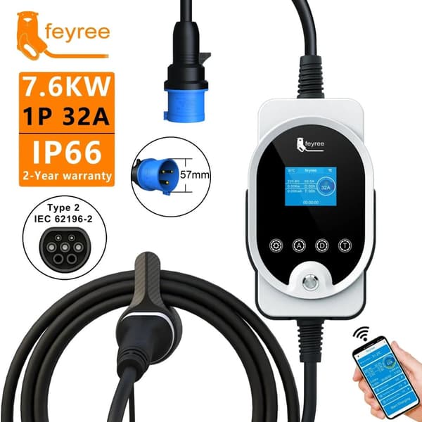 EV-laturi, 7KW nopea lataus, älykäs sovelluksen ohjaama,TYYPE2, 7KW APP EI Adapteria
