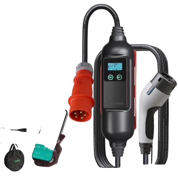 Khons EV Kannettava Latauslaite, 22KW Teho, 32A Virrankesto,22KW ja sovitin, TYYPPI2