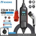 Pikkukuva 2 / 2: Khons EV-laturi, 22 kW teho, säädettävä 6A-32A virta,TYYPE2, 22KW ja sovitin