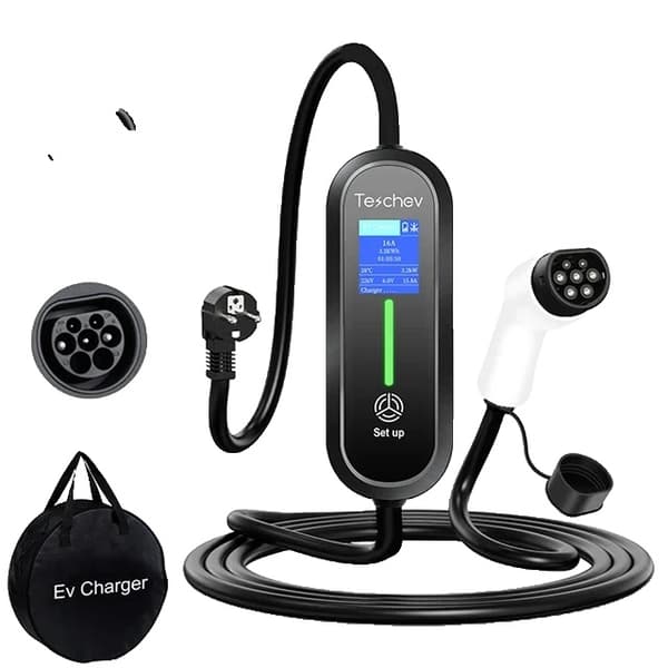 Bærbar EV-lader, justerbar strøm 8A-16A, IP65 vejrbestandig,NY 16A Type2 3,5M