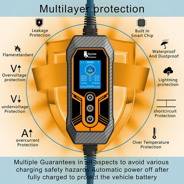 Kannettava sähköauton latauslaite, Type2-yhteensopivuus, Wi-Fi- ja Bluetooth-yhteys, Tyyppi2
