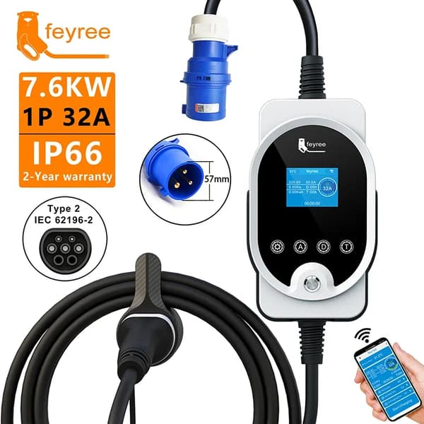 EV Oplader, 7KW Hurtig Opladning, Smart App Styret,TYPE2, 7KW APP NO Adapter7KW APP NO Adapter