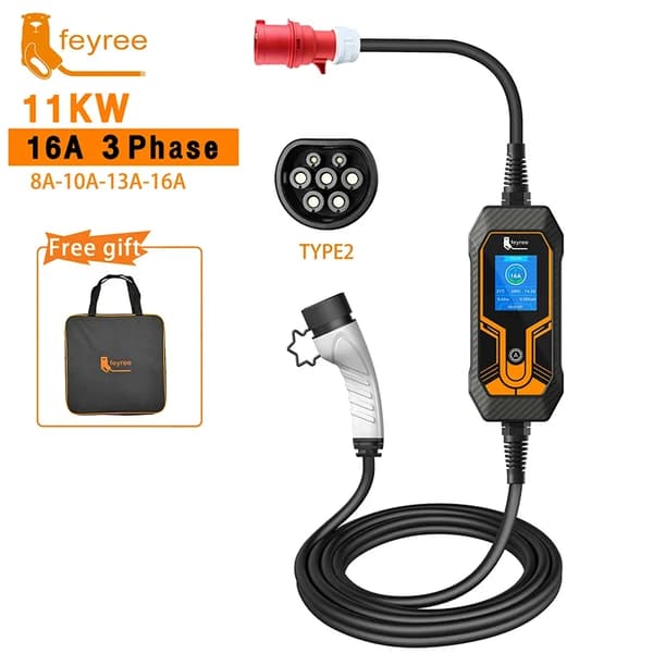 Kannettava sähköauton laturi, 11 kW teho, 16 A virta,11KW 5m EI Adaptor, TYYPE2