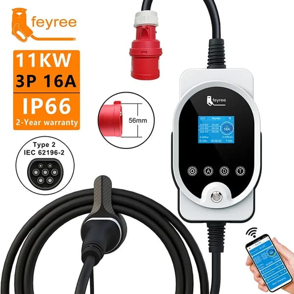 Type2 EV Oplader - 11KW 16A Justerbar, Bærbar & Vægmonteret, Kompatibel med Smart App Kontrol,11KW APP NO Adapter, TYPE2