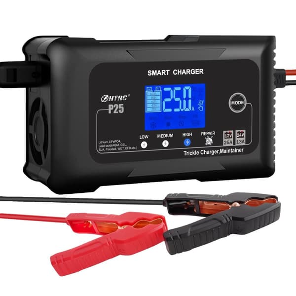 Bilbatterioplader, Automatisk Pulserende Reparation, LCD Skærm, 25A oplader, EU-stik