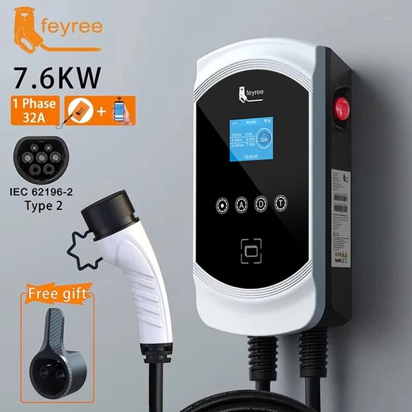 EV-laturi, useita tehokkuuksia 7,6KW 11KW 22KW, älykäs sovelluksen hallinta,7,6 kilowattia 32 ampeeria 1 vaihe