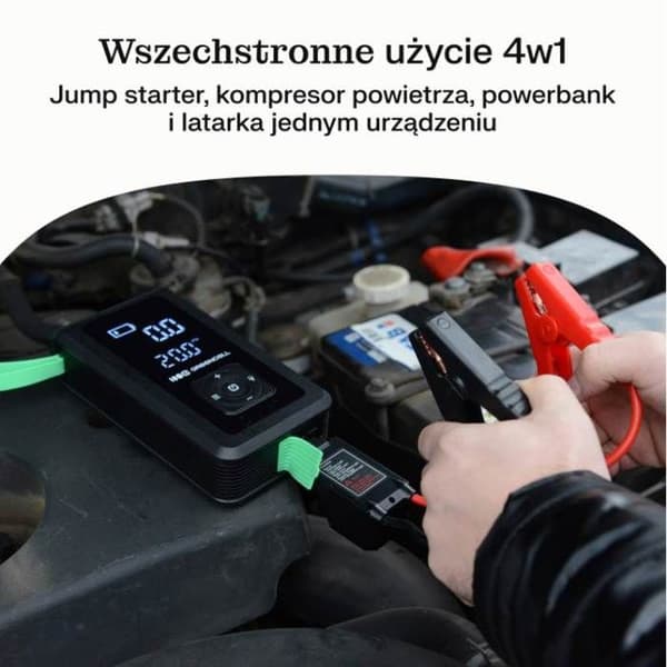 Grön Cell - PowerBoost Air, nödstarter, ficklampa, externbatteri med kompressor 8 000 mAh 1 000 A