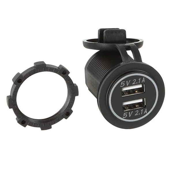 Laddare bil dubbel USB 12V/24V 2 X 5V 2.1A / blå i bulk