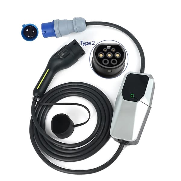 Elbiloplader, justerbar strøm 6A-32A, Mode 2 oplader,T2 32A 1 fase 4 meter
