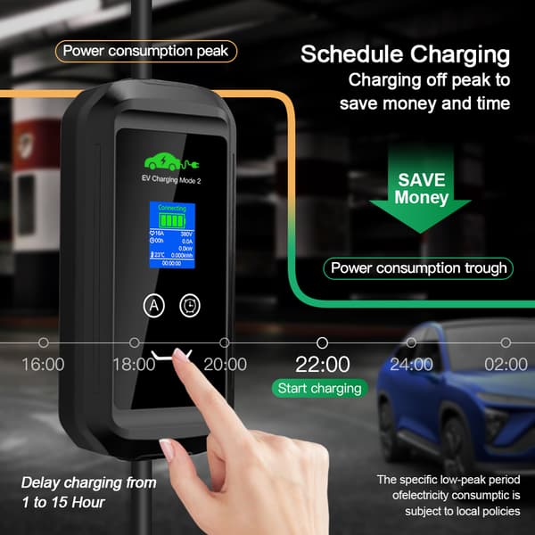 EV-lader Type 2, 11KW effekt, justerbar strøm, 10M længde,TYPE2