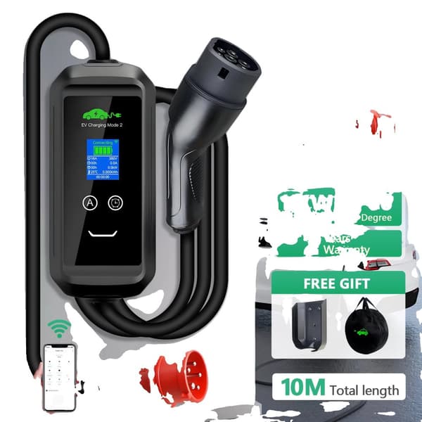 EV-lader Type 2, 11KW effekt, justerbar strøm, 10M længde,TYPE2