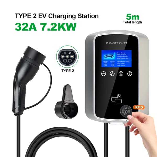 EV-latausasema, säädettävä virta, 5 m pituus,7.2KW, TYYPE2