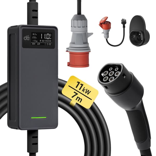 EV-lader, 11 kW effekt, 16A 3-faset strøm, IP65 klassificering,TYPE2, 11kW 7m Basis sæt