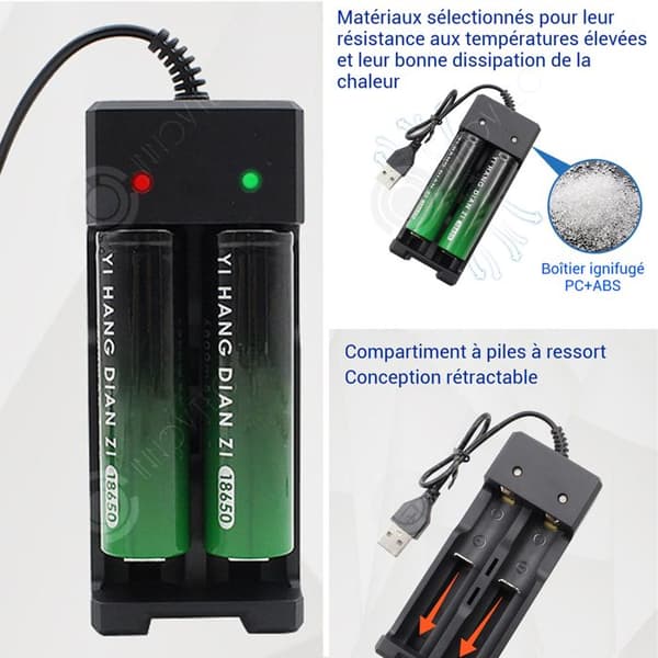 INN USB 18650 laddare 4,2v 1000m för 2 batterier, professionell snabb laddare för 18650 batteri, batteriadapter