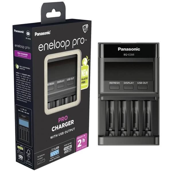 Panasonic BQ-CC65E Laddare för NiMH LR03 (AAA), LR6 (AA) runda batterier