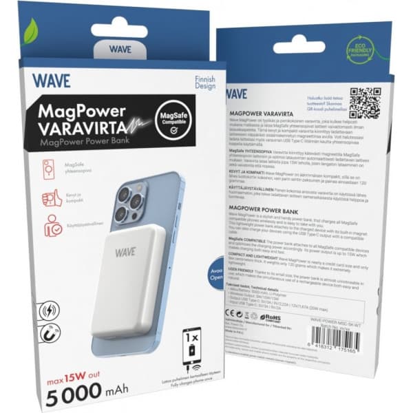 Wave MagPower varavirtalähde, 5000 mAh, valkoinen
