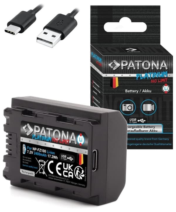 PATONA baterie pro foto Sony NP-FZ100 2400mAh Li-Ion Platinum USB-C nabíjení