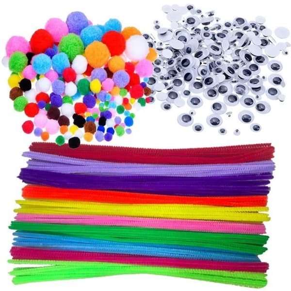 Pompom boll och rörborstar Chenille stjälkar med autoincollate Googly Wiggle Eyes för gör-det-själv hantverksdekorationer, 500 delar