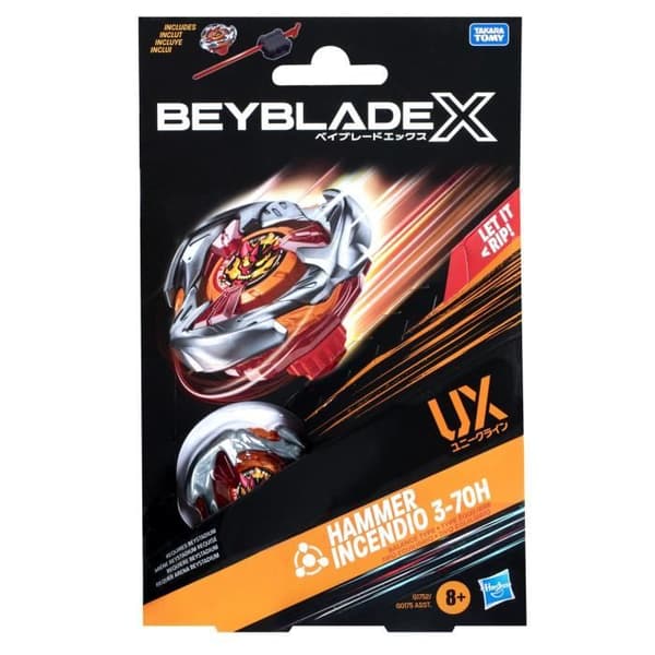 Beyblade X, aloituspakkaus Hammer Incendio 3-70H UX tasapainottavalla päällä ja laukaisimella, 8+ vuotta