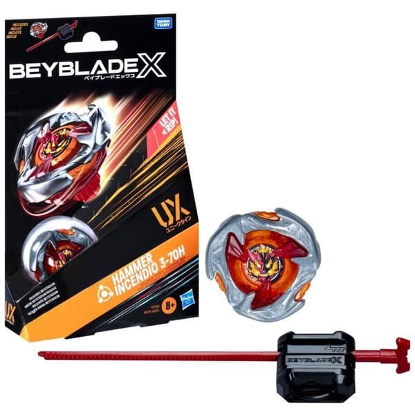Beyblade X, aloituspakkaus Hammer Incendio 3-70H UX tasapainottavalla päällä ja laukaisimella, 8+ vuotta