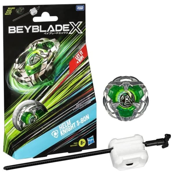 Beyblade X, startpakke Helm Knight 3-80N med højrespin, forsvarstype konkurrencetop og launcher, fra 8 år