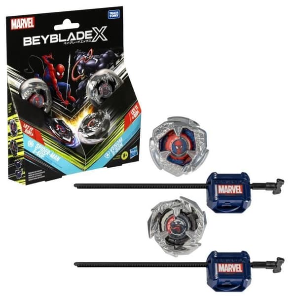 Beyblade X -monipakkaus Spider-Man 3-60F vs. Venom 3-80N -hyökkäyslevy, Marvel, 8+ vuotta