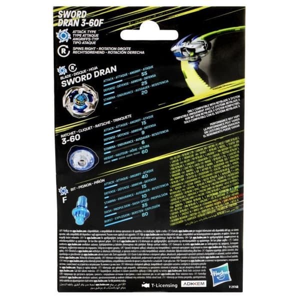 Beyblade X, startpaket Sword Dran 3-60F med attacktyp högersnurrande tävlingstopp och launcher, för åldrarna 8 och uppåt