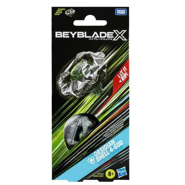 Beyblade X Pack Obsidian Shell 4-60D, Autentisk Takara Tomy Defense Type Battle Top, Ålder 8+