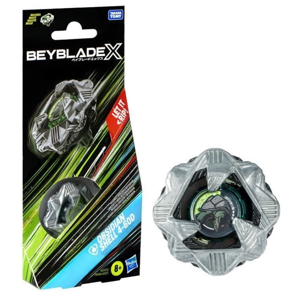 Beyblade X Pack Obsidian Shell 4-60D, Autentisk Takara Tomy Defense Type Battle Top, Ålder 8+