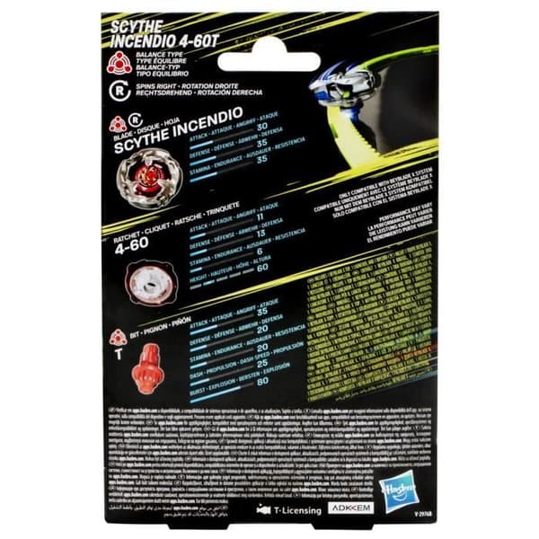 Beyblade X, startpaket Scythe Incendio 4-60T med högersnurrande tävlingsbalanstopp och launcher, från 8 år