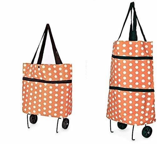 Smart sammenleggbar handlebag på hjul oransje hvit