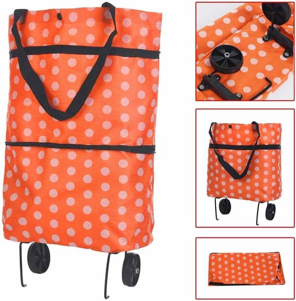 Smart sammenleggbar handlebag på hjul oransje hvit