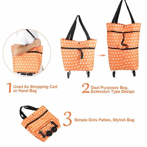 Smart sammenleggbar handlebag på hjul oransje hvit