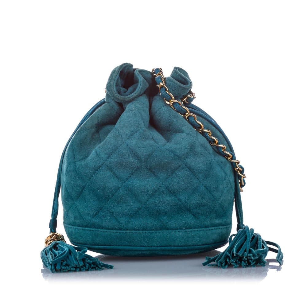 Chanel CC Lambskin Leather Bucket Bag Green