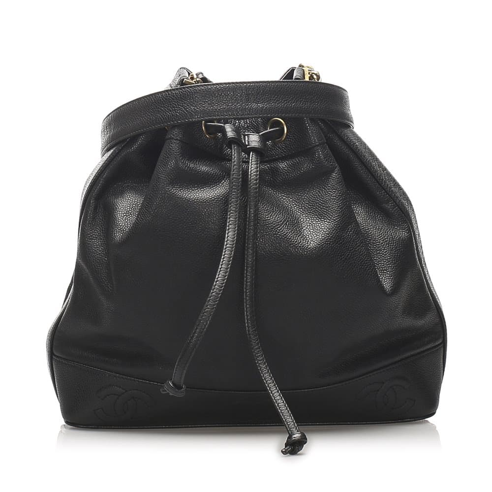 Chanel CC Lambskin Leather Bucket Bag Black