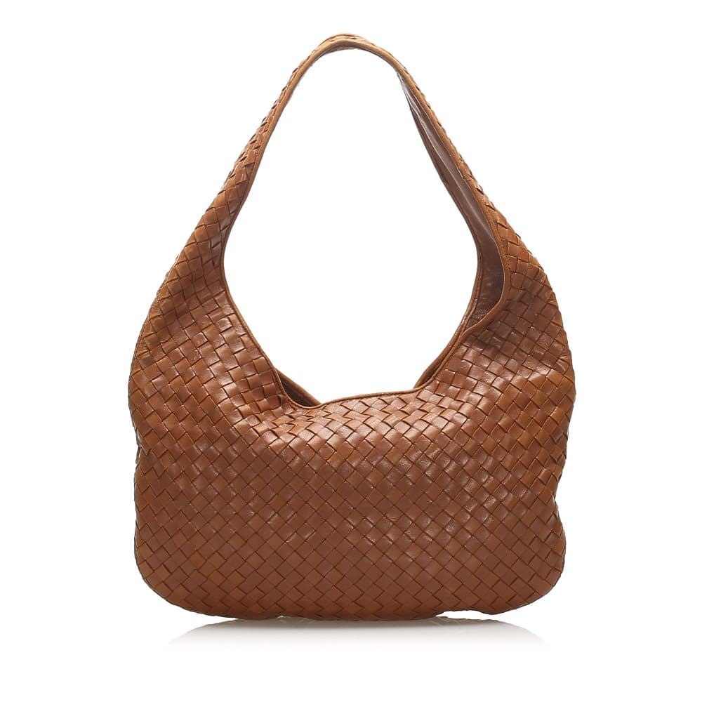 Bottega Veneta Intrecciato Leather Hobo Bag Brown