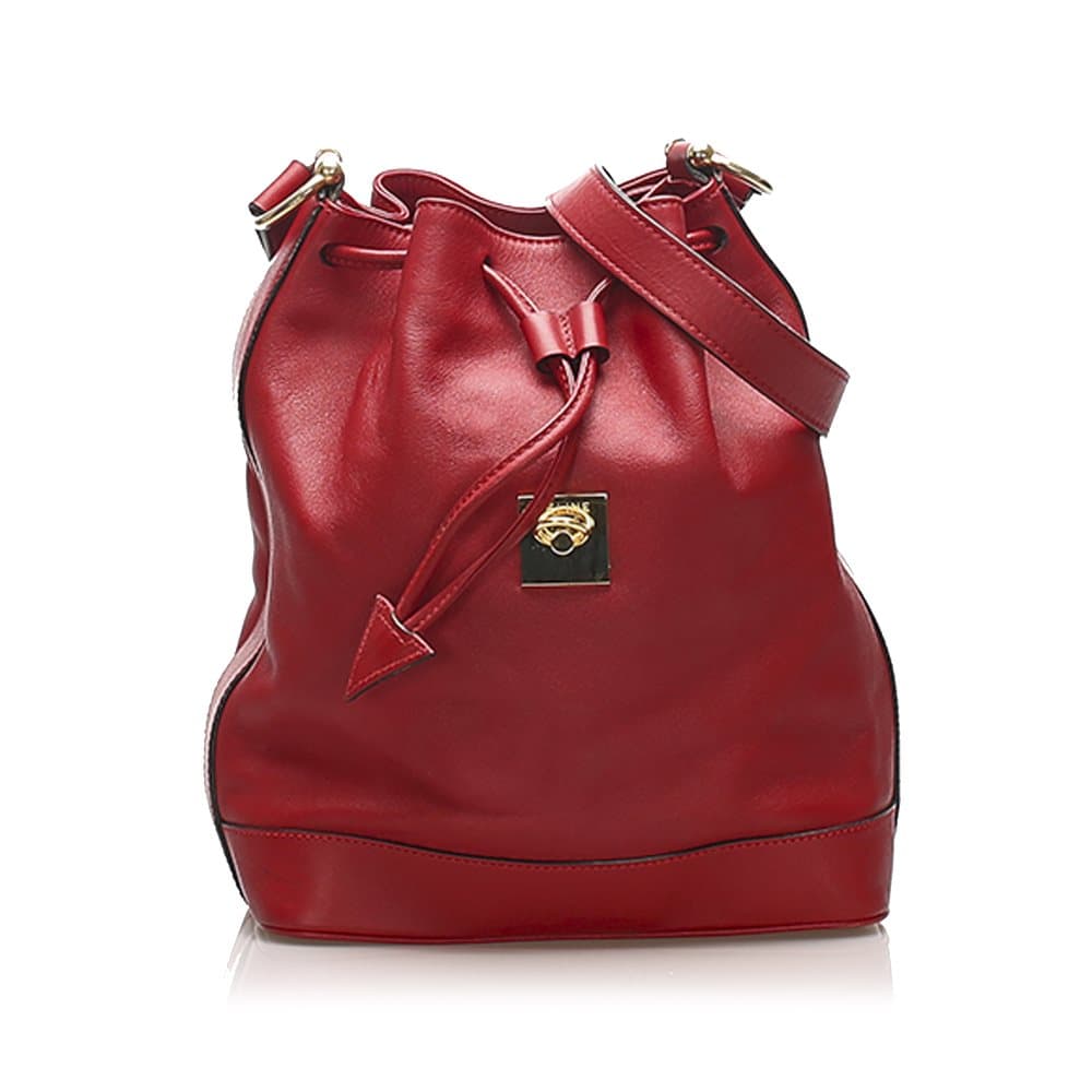 Celine Leather Bucket Bag Red
