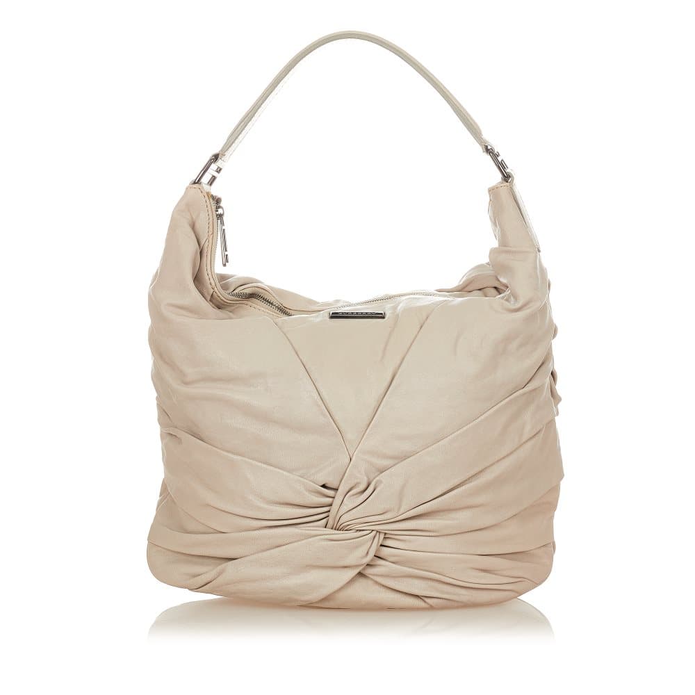 Pre-owned Burberry Pleated Leather Hobo Bag Brown