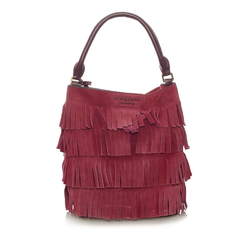 Pre-owned Burberry Fringed Suede Bucket Bag Red