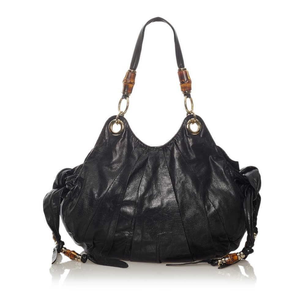 Pre-owned Gucci Bamboo Leather Hobo Bag Black