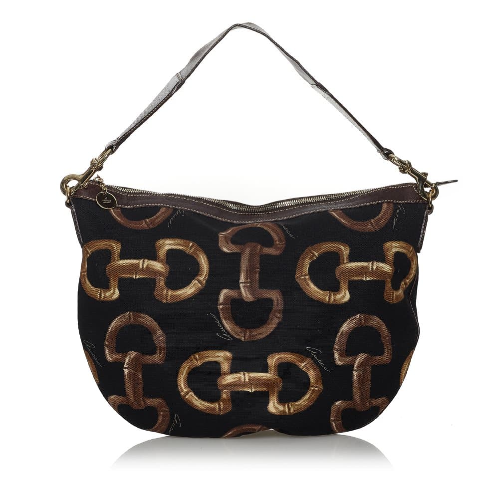 Pre-owned Gucci Horsebit Canvas Hobo Bag Black