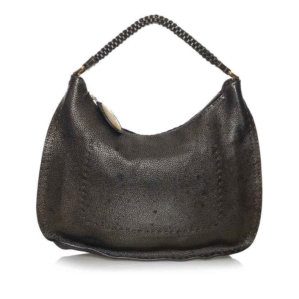 Pre-owned Fendi Selleria Leather Hobo Bag Black