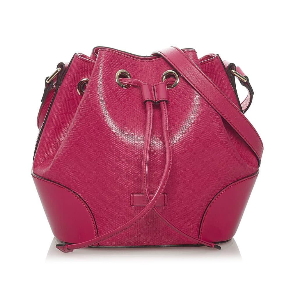Pre-owned Gucci Diamante Bright Leather Bucket Bag Pink