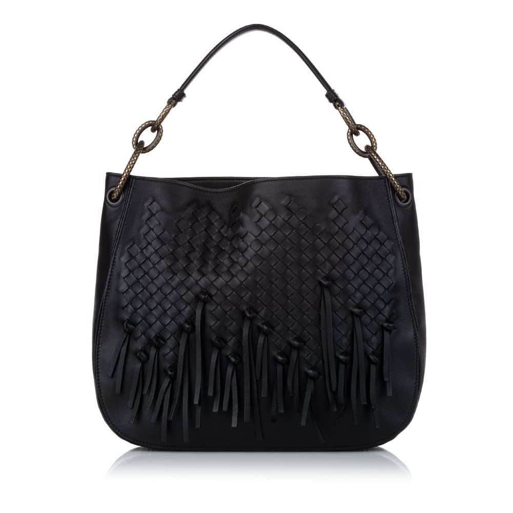 Pre-owned Bottega Veneta Intrecciato Loop Fringe Hobo Bag Black