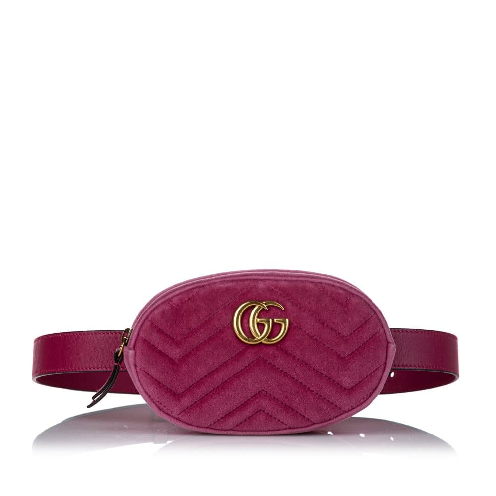 Pre-owned Gucci GG Marmont Matelasse Velvet Belt Bag Pink