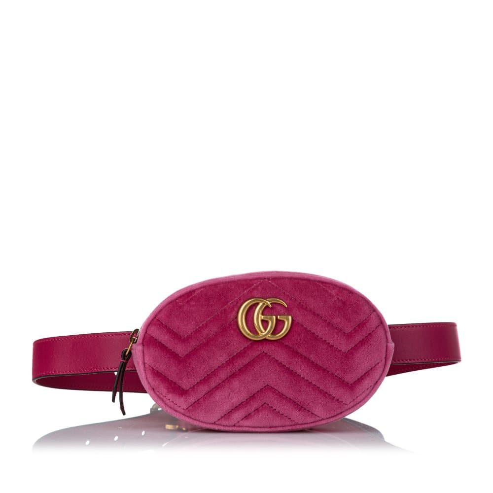 Pre-owned Gucci GG Marmont Velvet Belt Bag Pink
